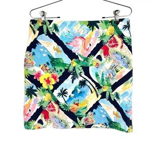Talbots Novelty Print Skirt Womens Size 8P Tropical Vacation Flamingo Scenic